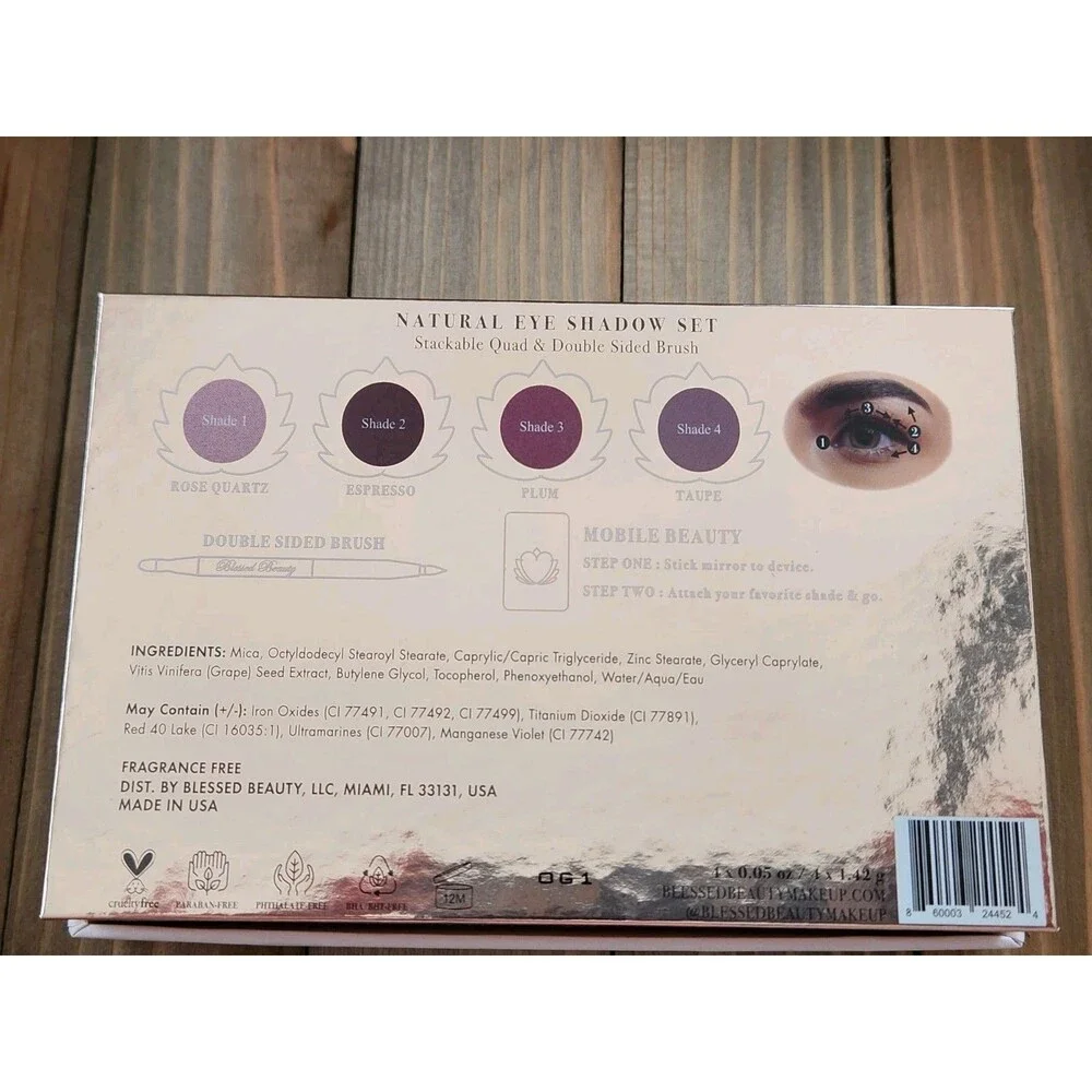 Blessed Beauty Natural Eyeshadow Set: Rose Quartz, Expresso, Plum, Taupe